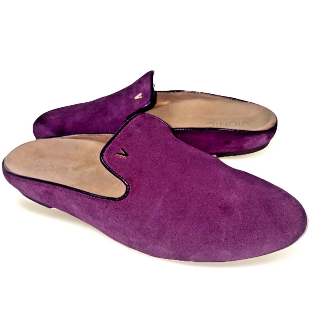 Vionic Womens 8.5 Carnegie Mules Loafers Shoes
Purple Suede comfort insole slide